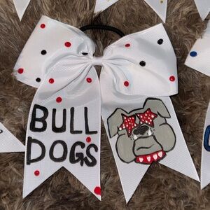 White Bulldogs Hair Bow with Polka Dots